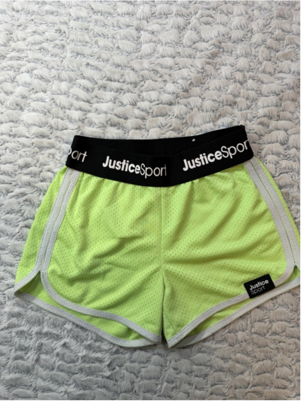 Justice Sport Girls Green Mesh Pull-On Shorts Logo Elastic Waist Size M 2"